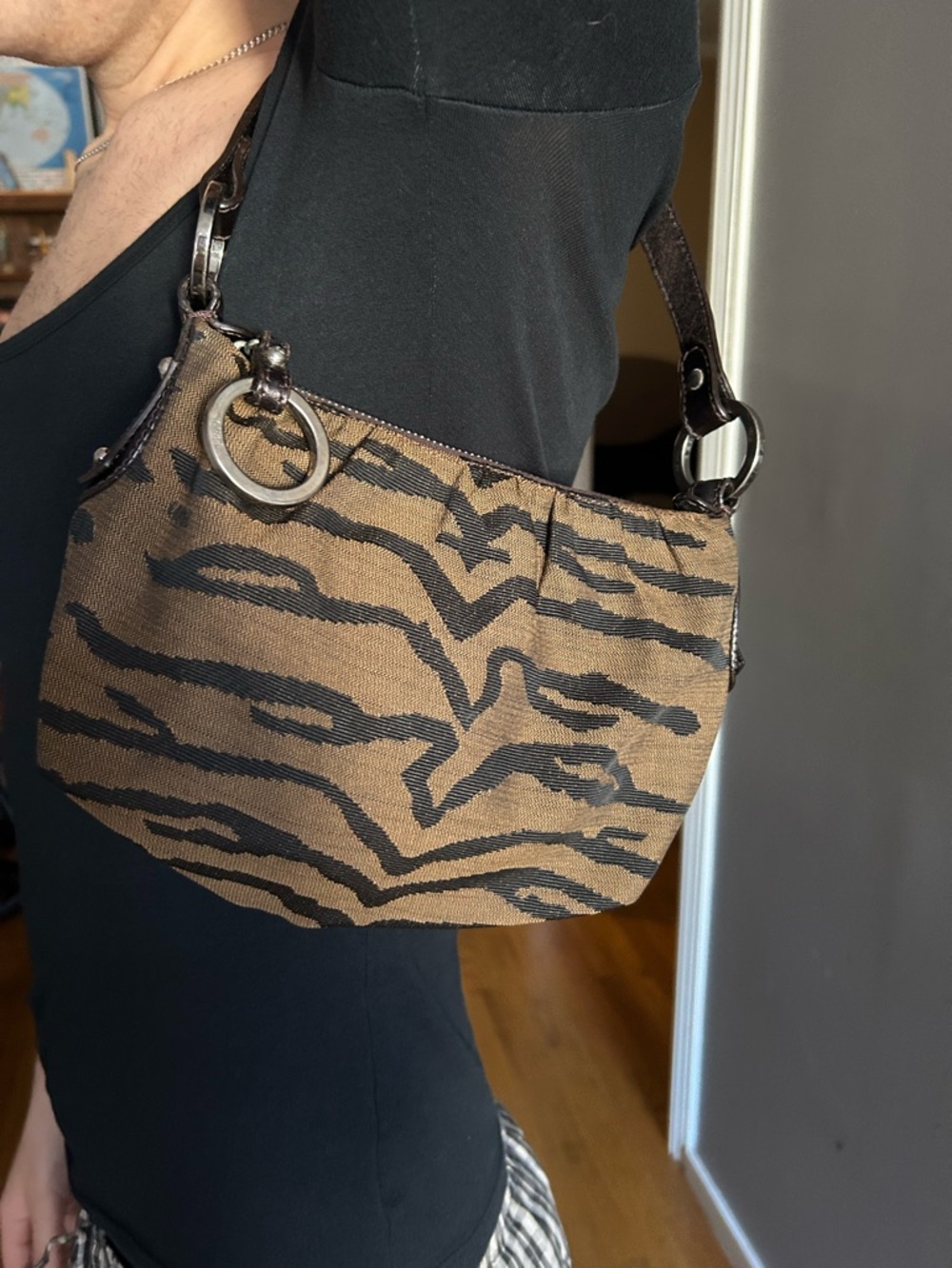 Fendi Brown and Black Hobo Bag Chef Style mini zebra print - Picture 15 of 16